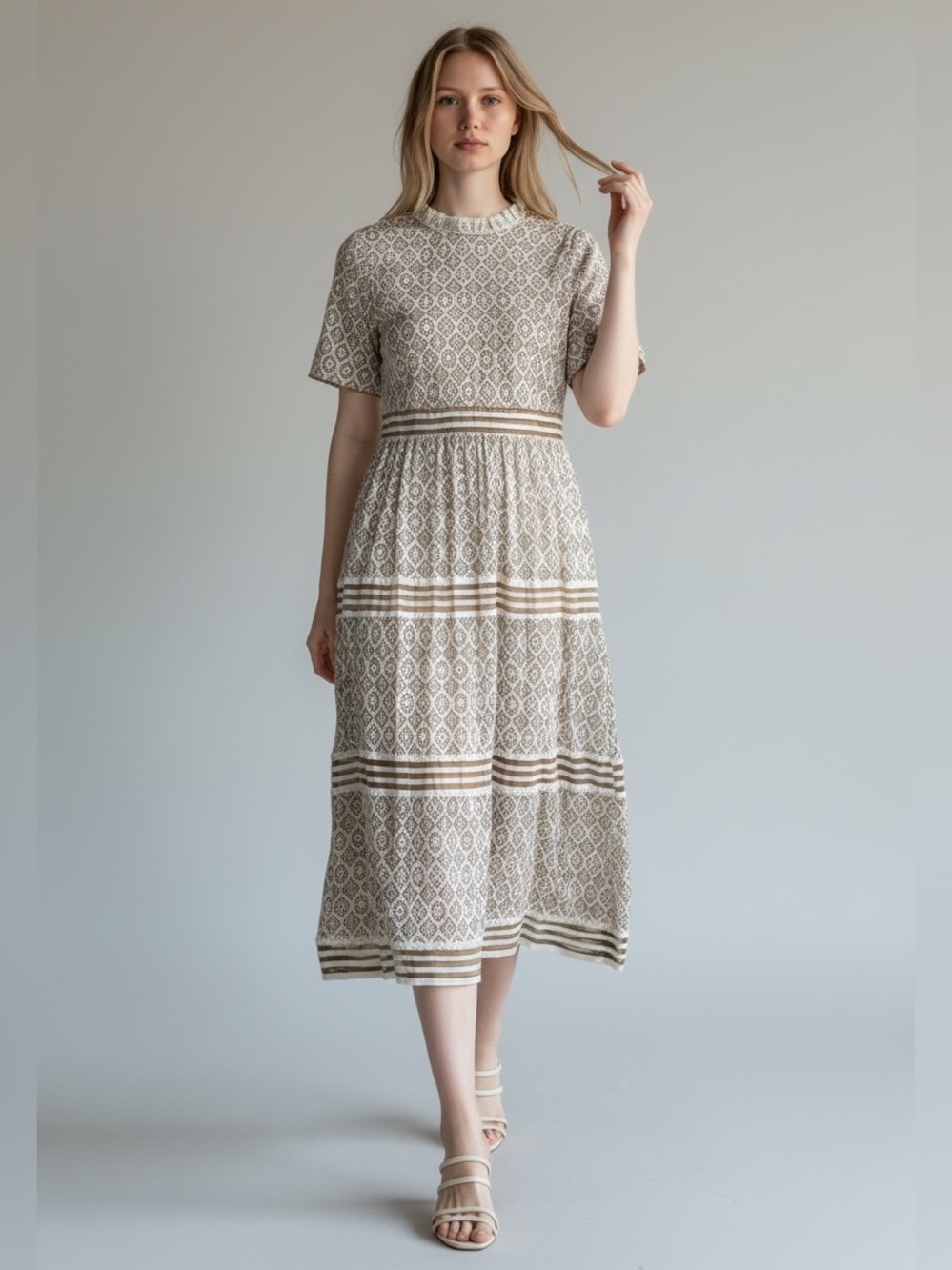Baltic Born XL Cream Taupe Lace Tiered Midi Maxi Dress NWT